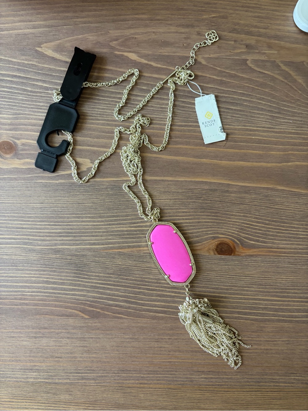 Kendra Scott Rayne *Hot Pink Pendant Necklace* with Gold Tassel